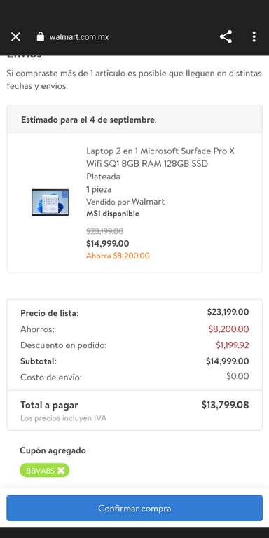 Walmart: Microsoft Surface pro x wifi sq1