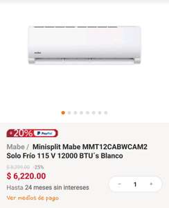 Linio: Minisplit Mabe solo frío 115V de 12000 BTU's pa' la calor | PayPal