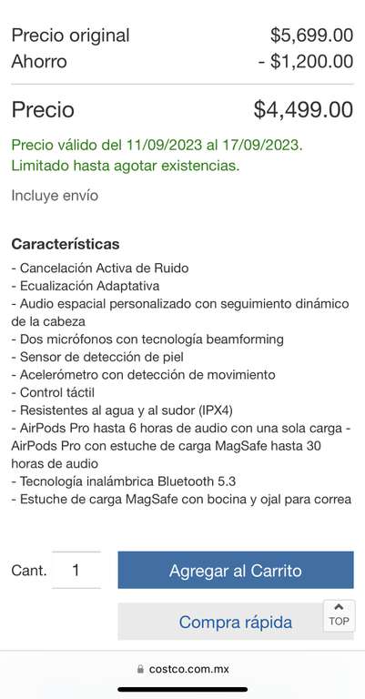 Costco: Apple AirPods Pro con estuche de carga MagSafe con bocina (Segunda Generación)