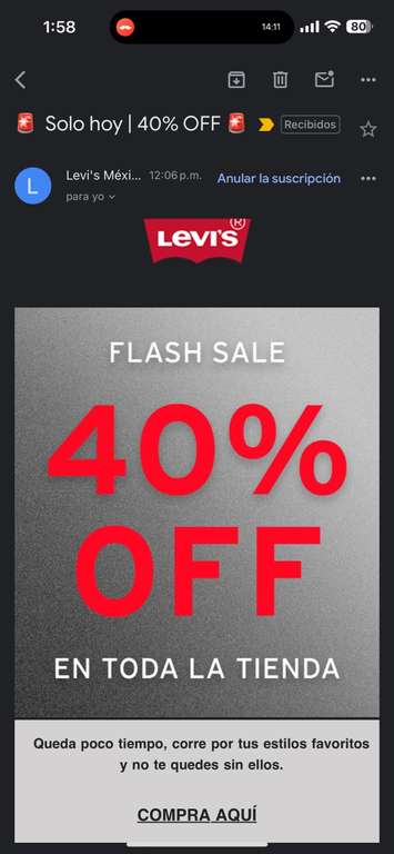 Levi's: 40% en toda la tienda y 400 de descuento pagando con Paypal