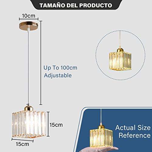 Amazon: Lámpara Colgante De Techo Cristal Moderna Dorada a Cuadro