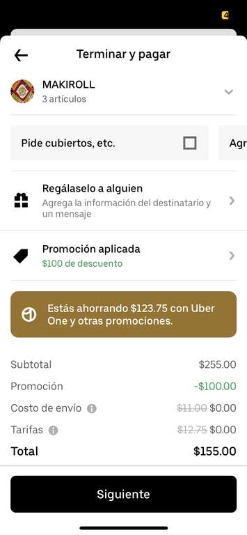 Uber Eats y MAKIROOL: Gasta $250 ahorra $100 UBER ONE