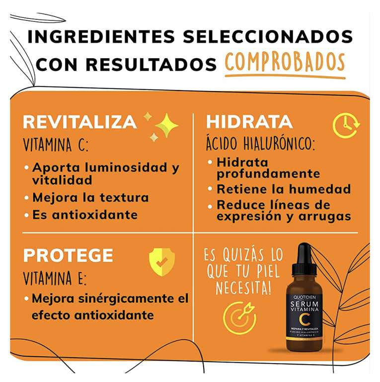 Amazon: Quotidien Serum Vitamina C + Ácido Hialurónico + Vitamina E - 30ml