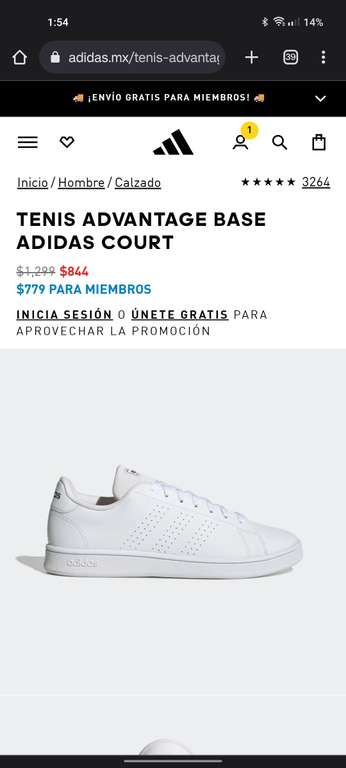 Adidas: TENIS ADVANTAGE (precio al registrarse)