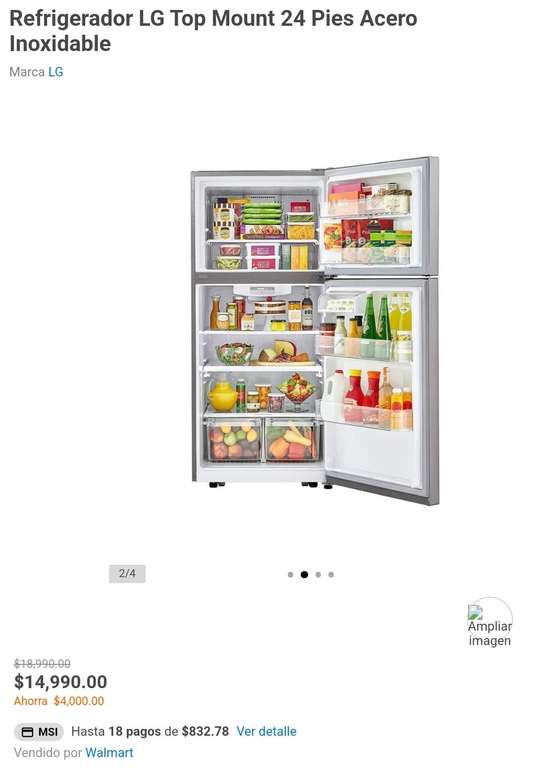 Walmart: Refrigerador LG 24 Pies (Pagando con BBVA)