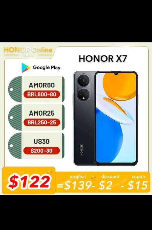 AliExpress: Teléfono Honor x7 4gb+2gb/ 128gb