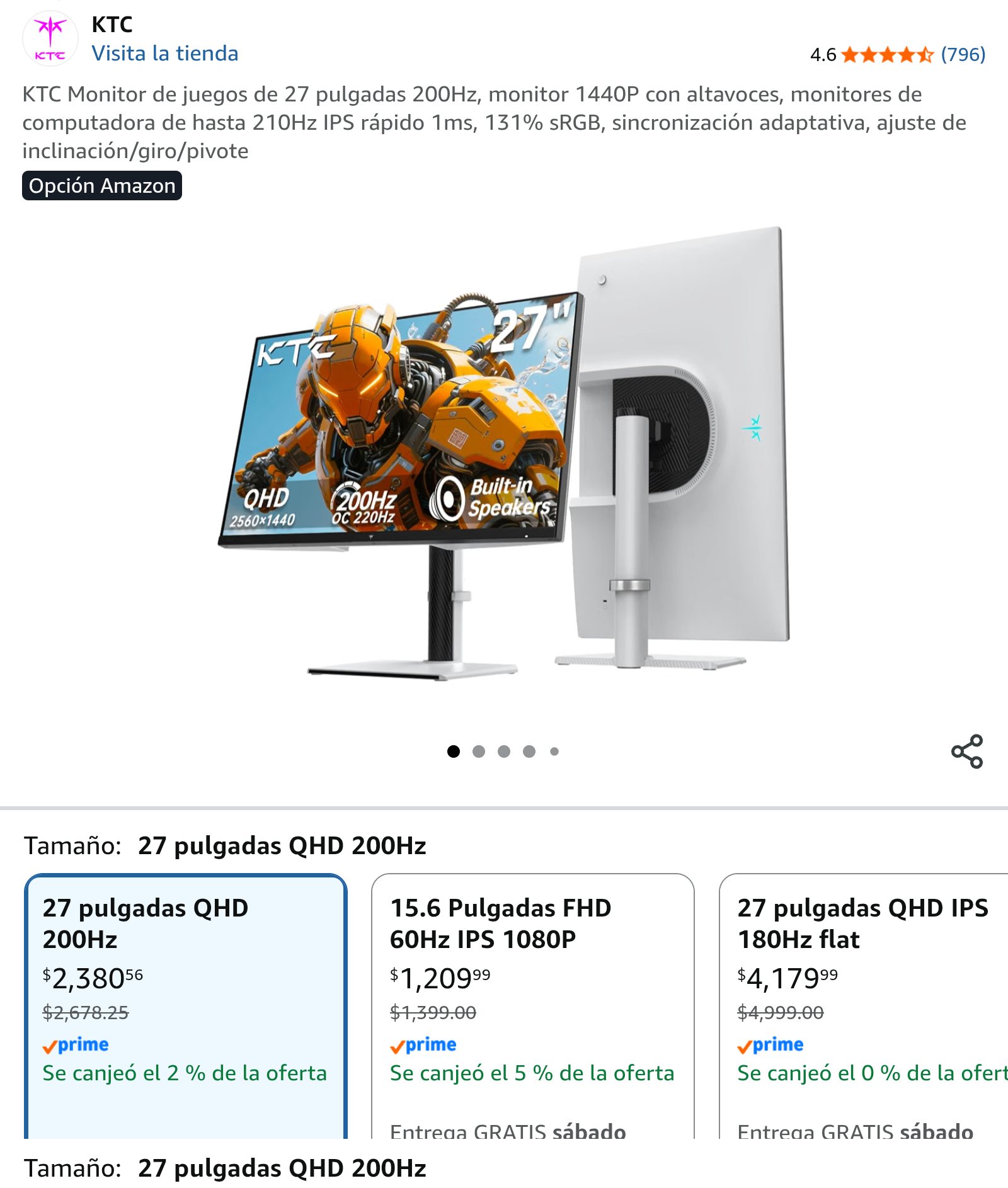 Amazon: Monitor KTC 27" QHD IPS 200Hz - Envio Gratis con Prime
