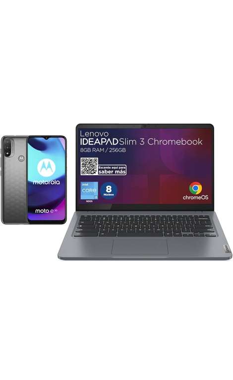 Amazon: Laptop Lenovo IdeaPad + Moto E20 | IdeaPad Slim 3 Chromebook 14" | Intel Core i3 N305 8GB RAM 256GB eMMC| Sistema Operativo ChromeOS