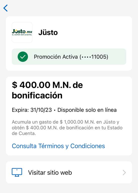Jüsto MX: Bonificación de $400 en compras de $1000 con Tarjeta American Express