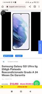 Coppel: Celular Samsung s21 ultra, plateado (reacondicionado)