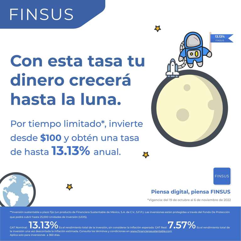 Inversión FINSUS 13.13% rendimiento anual