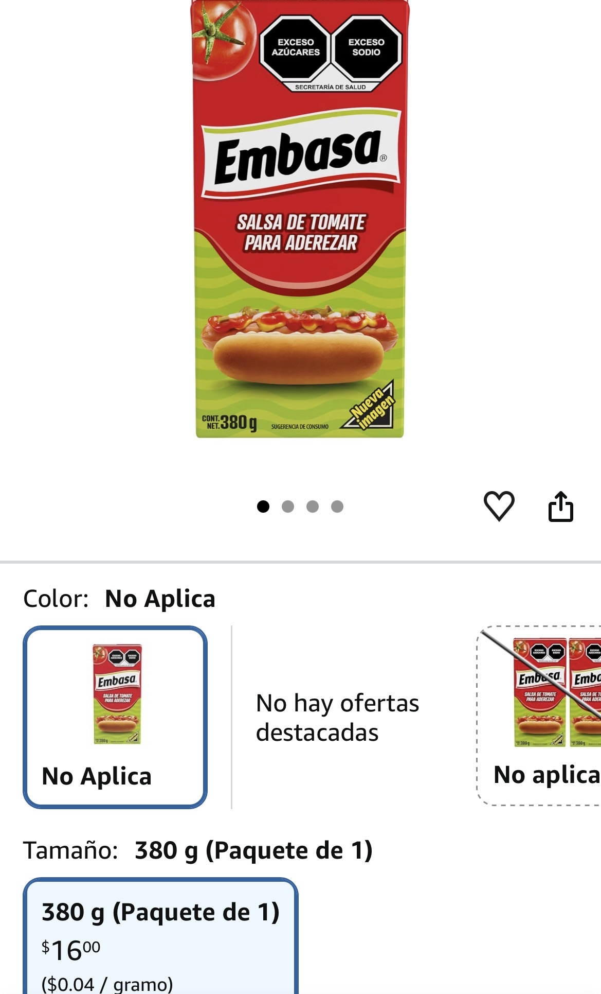 Amazon: Embasa, Salsa Catsup, 380 gramos