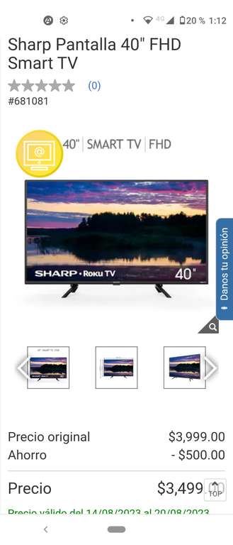 Costco: Sharp Pantalla 40" FHD Smart TV