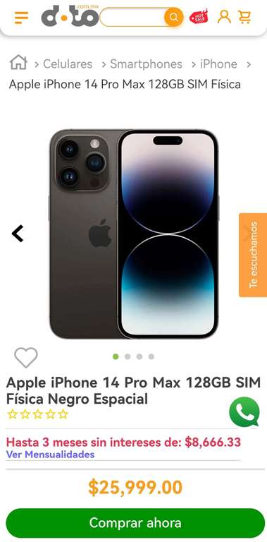 Doto iPhone 14 Pro Max 128GB SIM Física Negro ESPACIAL $20,800 con BANORTE