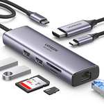 Amazon: UGREEN Hub USB C, 7 en 1 Adaptador USB C a HDMI 4K 60Hz, Gigabit Ethernet, 100W PD Carga, Lector de Tarjetas SD TF