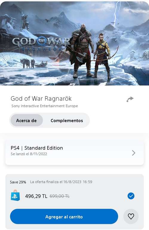 PlayStation Store: God of War Ragnarok PS5 $373 / PS4 $308 - Turquía