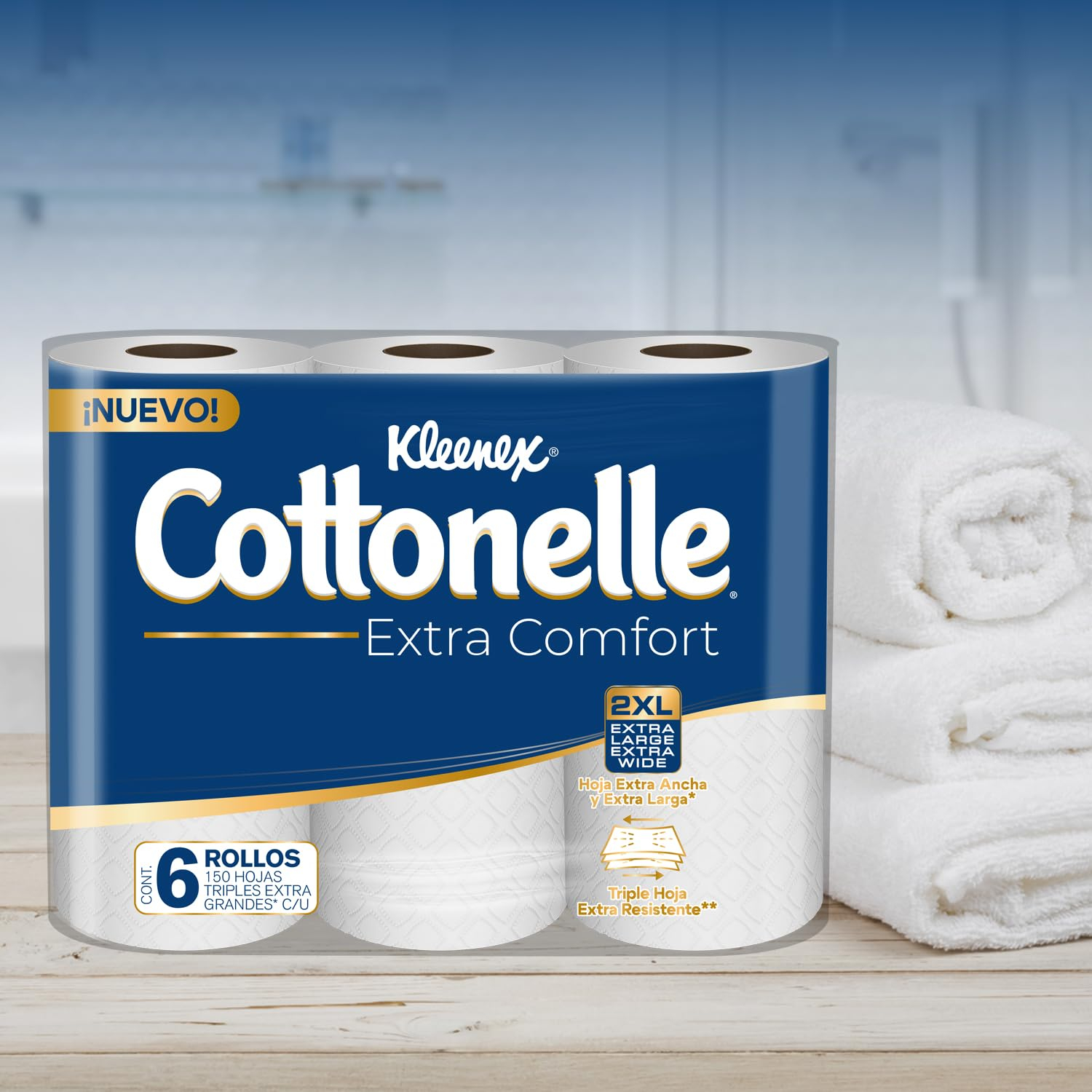 AMAZON: Kleenex Cottonelle, Extra Comfort, Papel Higiénico, Paquete de 6 rollos con 150 hojas triples 2XL ( Comprando 5 piezas, precio c/u)