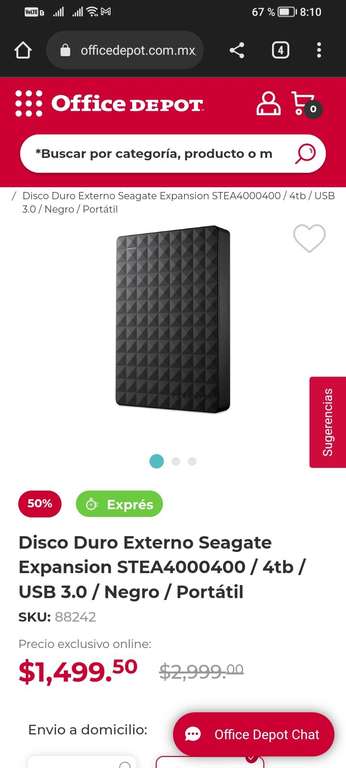 Office Depot: Disco Duro Externo Seagate 4 tb