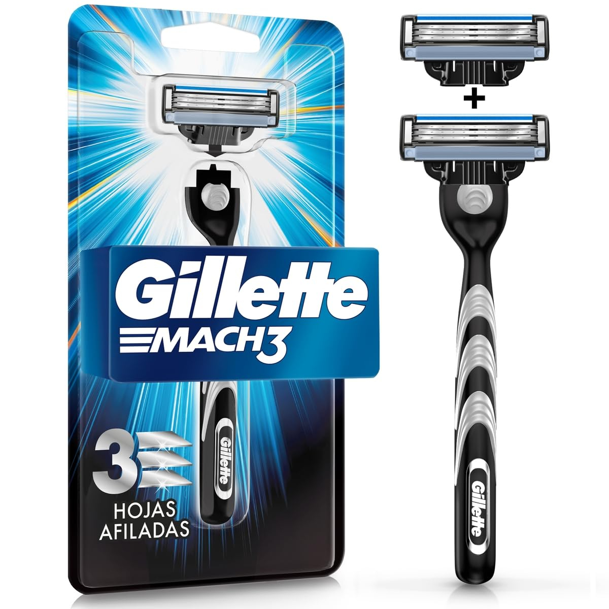 Amazon: GILLETTE Mach3, Rastrillo para Afeitar Reutilizable, 1 Mango + 2 Cartuchos │$81 comprando 5 ó $75 comprando 10│con Planea y Ahorra│