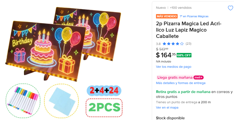 Mercado Libre - 2 piezas de Pizarra Magica Led Acrilico Luz Lapiz Magico 30cm X 20cm