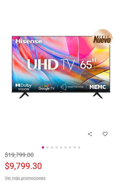 Liverpool: Pantalla Hisense LED smart TV de 65 pulgadas 4K/UHD 65A7K con Google TV