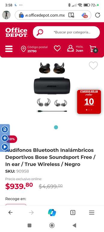 Office Depot: Auriculares Bose soundsport free | Mexicali