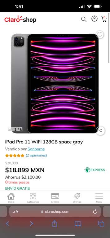 Claro Shop: iPad Pro 11” M2 128GB Space Gray (HSBC)
