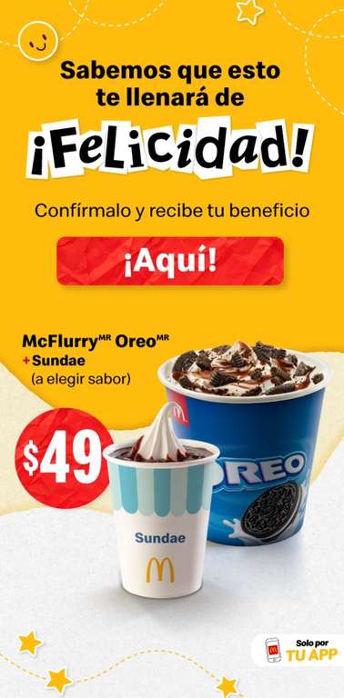 McDonald's [app]: McFlurry Oreo + Sundae por $49