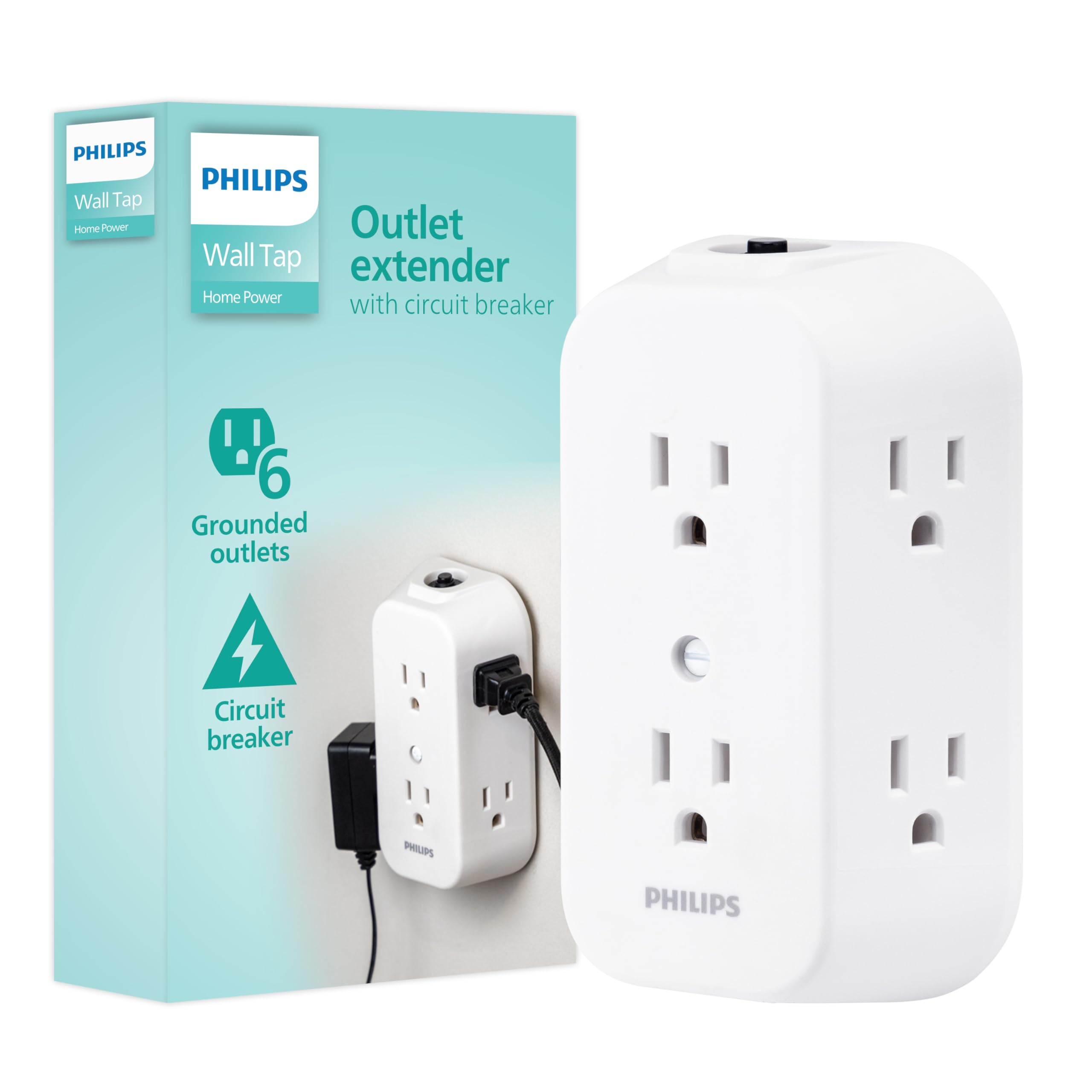 Amazon: Philips Multicontacto De Pared 6 Salidas Accesos Laterales E Interruptor De Voltaje Reseteable Conexión A Tierra 1pz