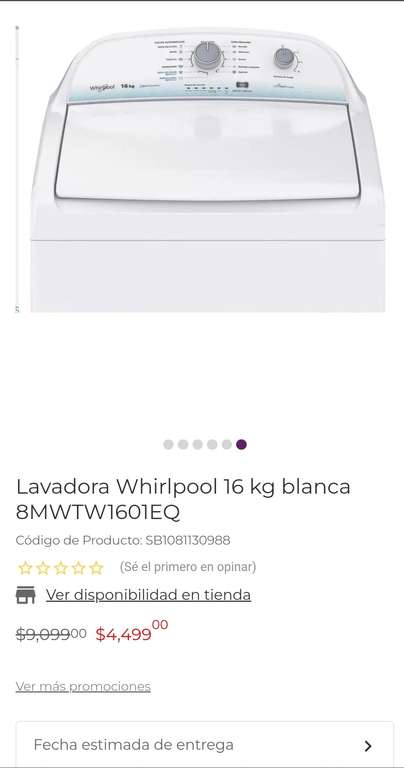 Suburbia en línea: lavadora Whirlpool 16 kg blanca $4,499