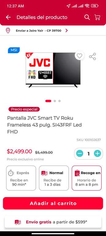 Office Depot: Pantalla Smart TV JVC 43 FULL HD