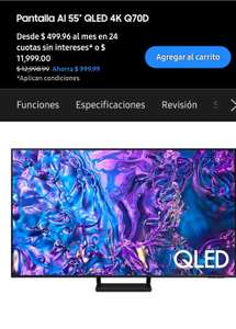 Samsung Store Pantalla IA 55" QLED 4K Q70D ($7,194 primera compra y Eco Canje) Pagando con BBVA