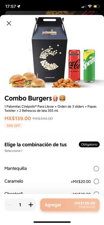 Didi Food: Combo Burgers - Cinepolis VIP