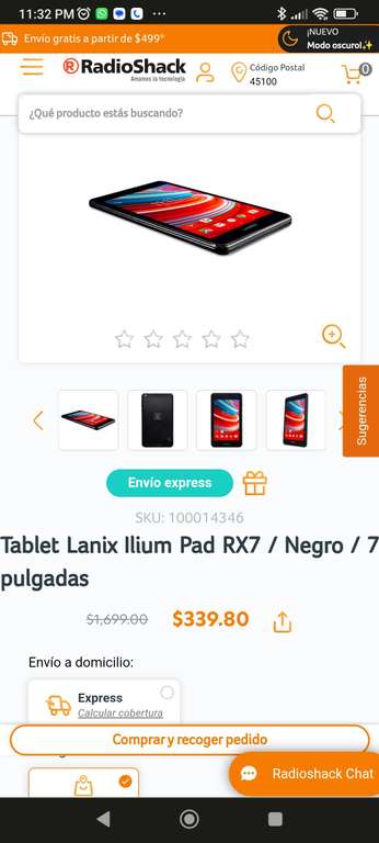 Radioshack: Tablet Lanix Ilium Pad RX7 / Negro / 7 pulgadas | Recoger en tienda