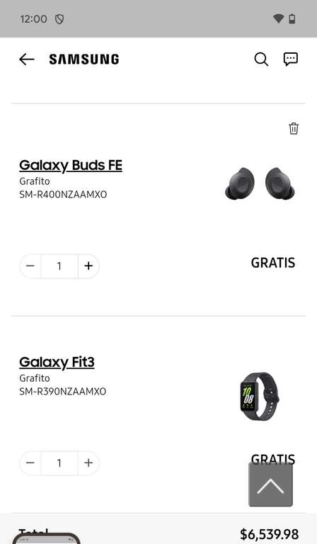 Samsung Store: Samsung Galaxy tab s9 fe + buds fe + fit 3 ($6539 con 1ra compra)