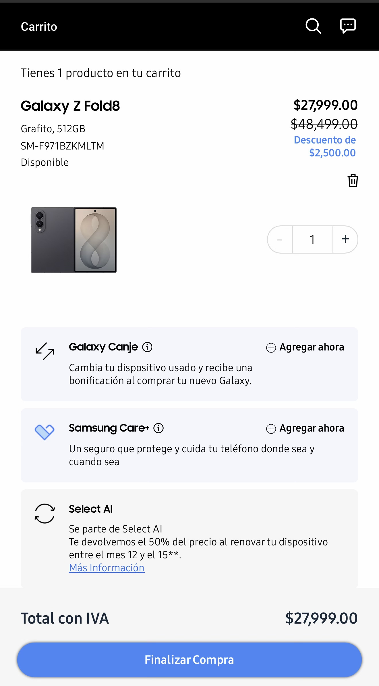 Samsung Store, Galaxy Z Fold 8, sin cupones