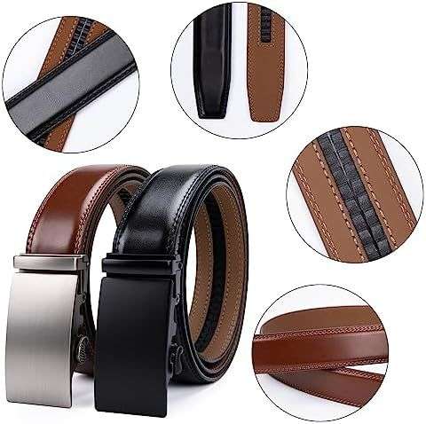 Amazon: 2 Cinturones para Hombre, Marrón Texturado y Negro Mate, de Piel, Ajustable, Hebilla Automática, En Caja para regalo