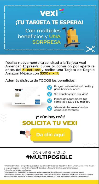 Vexi: Tarjeta de regalo Amazon de $300 reanudando la solicitud de la tarjeta Vexi American Express (usuarios seleccionados)
