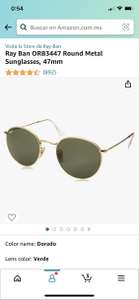 Amazon: Ray Ban ORB3447 Round Metal Sunglasses, 47mm