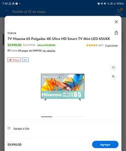 Walmart: TV Hisense 65" 4K ULED MINI LED (pagando con BBVA)
