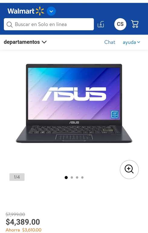Walmart: Portátil Asus Vivobook Go R429MA-EB1355TS Intel Celeron N4020 4GB RAM 128GB SSD ( con Office 360 por un año gratis )