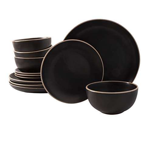 AMAZON Gibson Home - Vajilla Rockaway redonda de cerámica, servicio para 4 (12 piezas), color negro