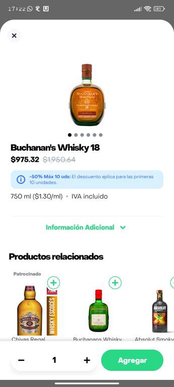 Rappi Turbo. Whisky Buchanan's 18 años Reserva Especial 750 ml