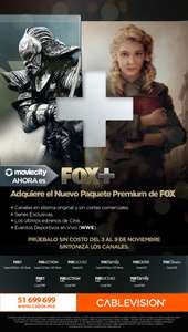 Cablevision/Dish/Sky/Cablemas: Paquete Fox+ gratis (canales Moviecity) del 3 al 9 de noviembre.