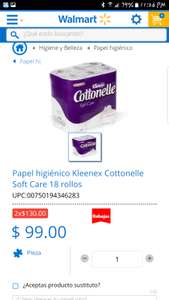 Walmart: papel higiénico Cottonelle soft care de 18 rollos en 2x$130