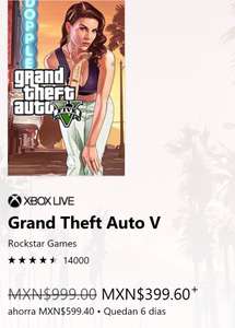 Xbox Live: GTA V para Xbox One a $399.60