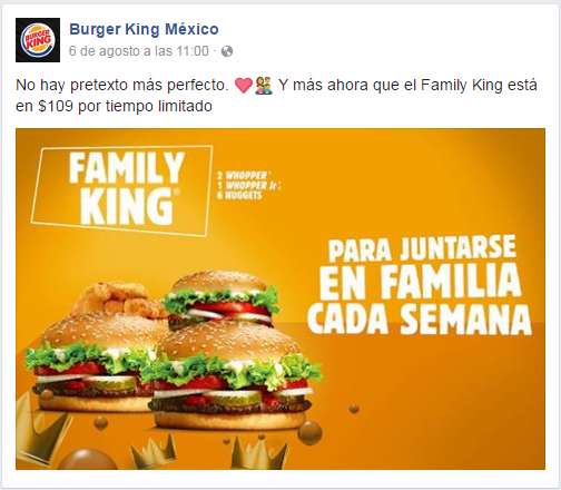 Burger King: Family King $109 ( 2 whopper, 1 whopper jr y 6 nuggets)