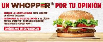 Burger King: HAMBURGUESA WOPPER GRANDE GRATIS al contestar encuesta