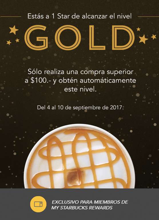 Starbucks: Subir a nivel gold con compra superior a $100