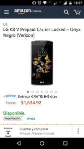 Amazon:  LG K8 V Prepaid Carrier Locked – Onyx Negro (Verizon)